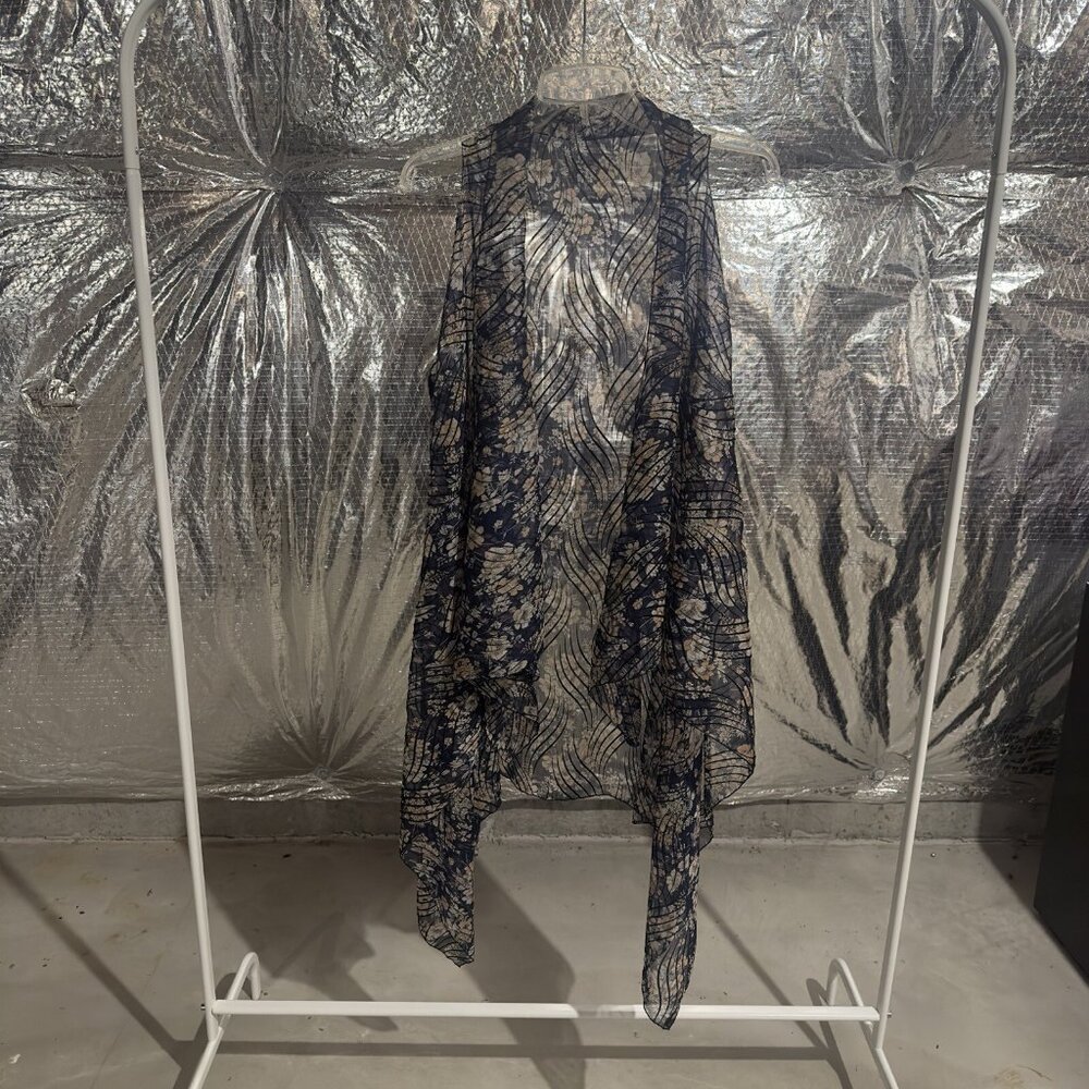 Women’s Sheer Blue Floral Shawl Wrap One Size Lightweight‎ Loose Scarf